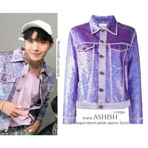 Ashish Sequin Embellished Denim Jacket Purple Size S